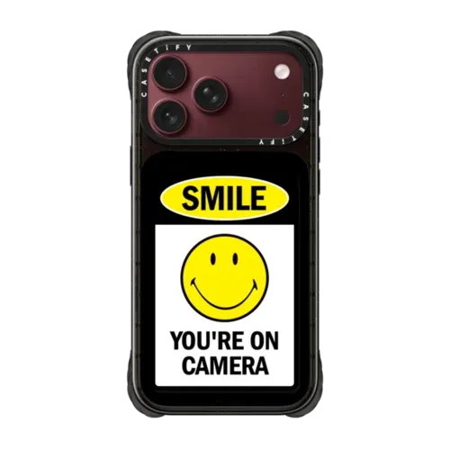 SMILE! Caution You're On Camera Phone Case - White Print Edition - iPhone 18 Pro Max - Ultra Impact Case MagSafe Compatible - Glossy