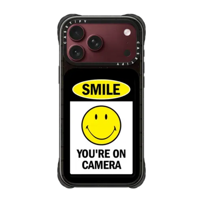SMILE! Caution You're On Camera Phone Case - White Print Edition - iPhone 18 Pro Max - Ultra Impact Case MagSafe Compatible - Glossy
