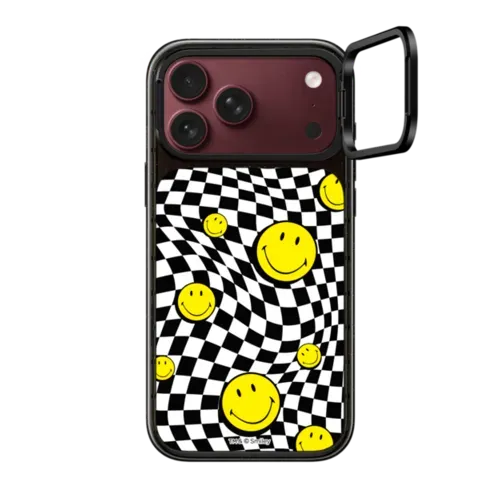 Melted Checkers Smiley Phone Case - iPhone 18 Pro Max - Impact Ring Stand Case MagSafe Compatible - Glossy